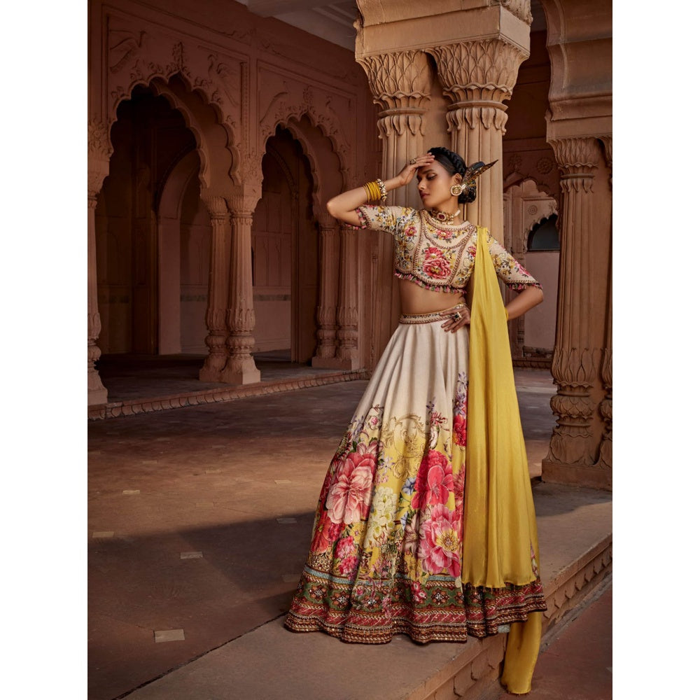 KALISTA Beige Manya Lehenga with Blouse and Dupatta (Set of 3)