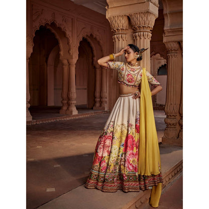 KALISTA Beige Manya Lehenga with Blouse and Dupatta (Set of 3)