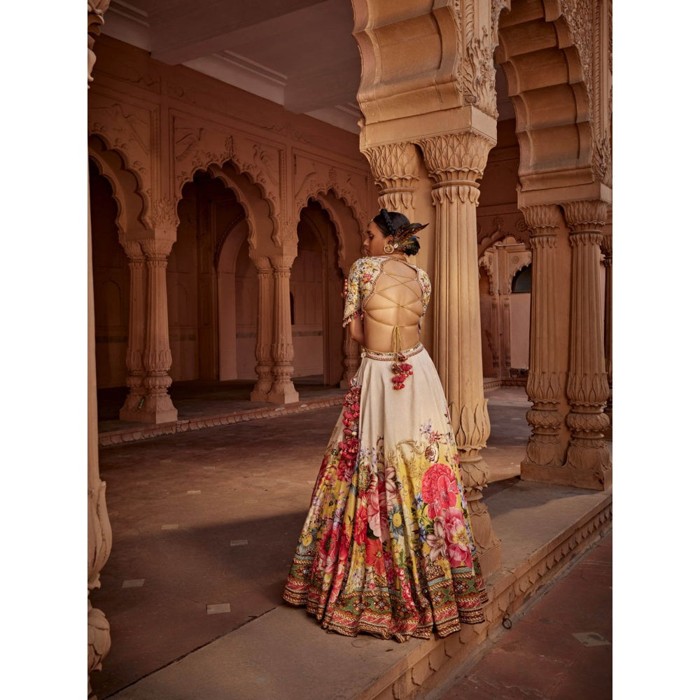 KALISTA Beige Manya Lehenga with Blouse and Dupatta (Set of 3)
