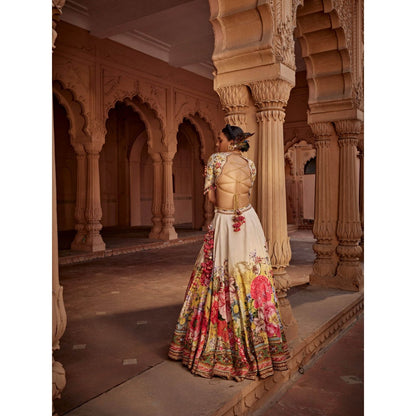 KALISTA Beige Manya Lehenga with Blouse and Dupatta (Set of 3)