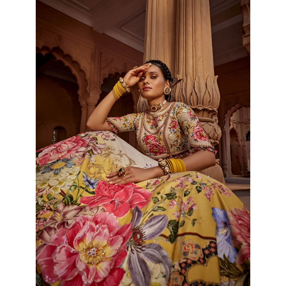 KALISTA Beige Manya Lehenga with Blouse and Dupatta (Set of 3)
