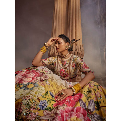 KALISTA Beige Manya Lehenga with Blouse and Dupatta (Set of 3)