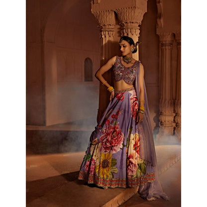 KALISTA Lavender Gulshaad Lehenga with Blouse and Dupatta (Set of 3)