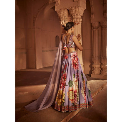 KALISTA Lavender Gulshaad Lehenga with Blouse and Dupatta (Set of 3)
