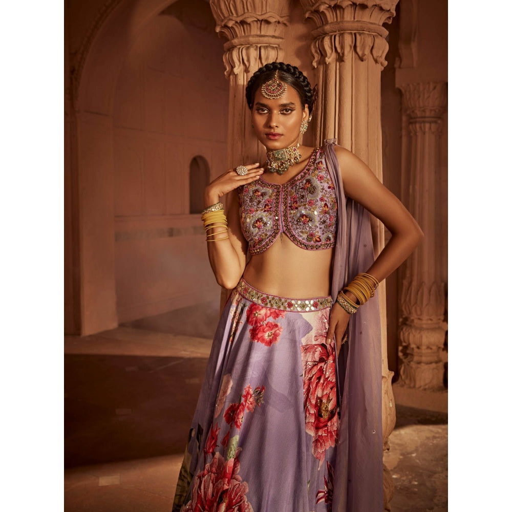 KALISTA Lavender Gulshaad Lehenga with Blouse and Dupatta (Set of 3)