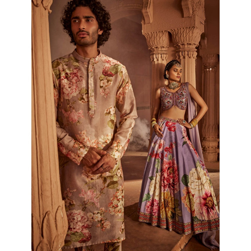 KALISTA Lavender Gulshaad Lehenga with Blouse and Dupatta (Set of 3)