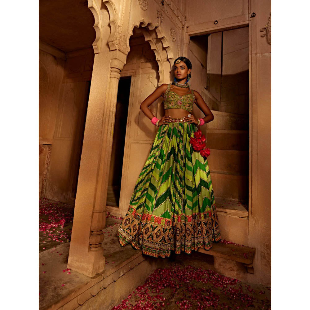 KALISTA Green Leher Lehenga with Blouse and Dupatta (Set of 3)