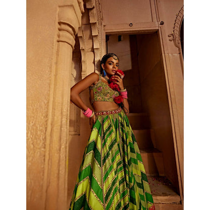 KALISTA Green Leher Lehenga with Blouse and Dupatta (Set of 3)