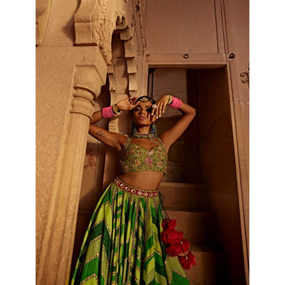 KALISTA Green Leher Lehenga with Blouse and Dupatta (Set of 3)