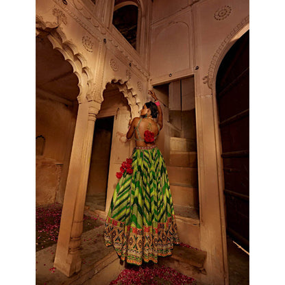 KALISTA Green Leher Lehenga with Blouse and Dupatta (Set of 3)