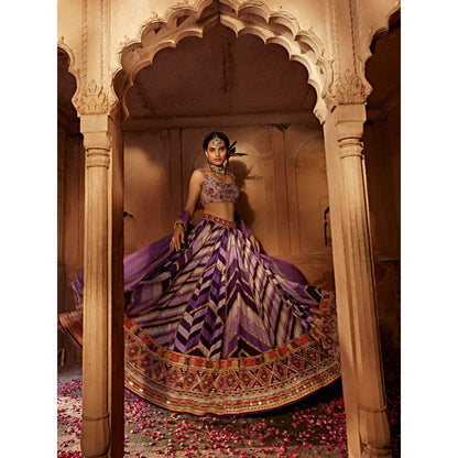 KALISTA Lavender Leher Lehenga with Blouse and Dupatta (Set of 3)