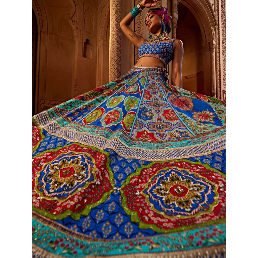 KALISTA Blue Aadhya Lehenga with Blouse and Dupatta (Set of 3)