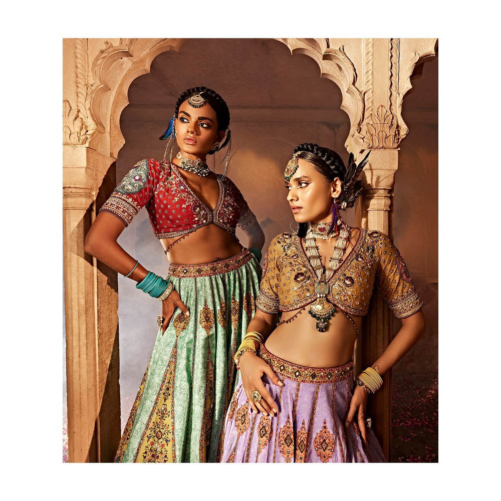 KALISTA Green Kimaya Lehenga with Blouse and Dupatta (Set of 3)