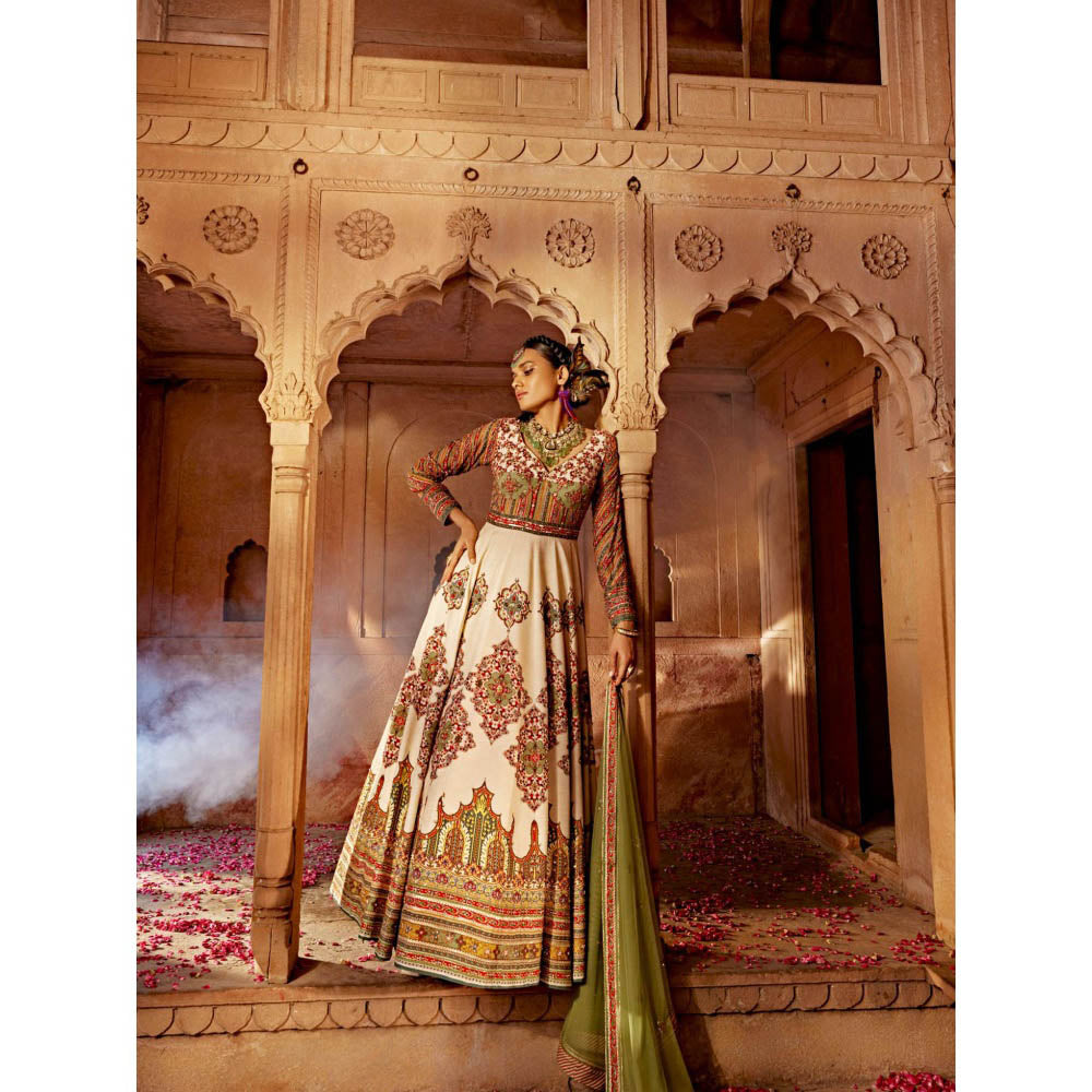 KALISTA Green Zaina Anarkali with Dupatta (Set of 2)