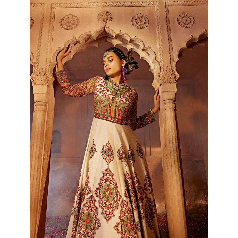 KALISTA Green Zaina Anarkali with Dupatta (Set of 2)