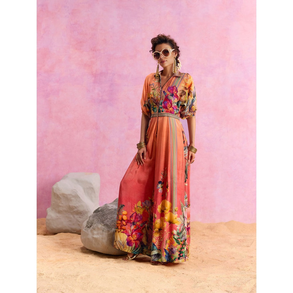 KALISTA Orange Floriana Jumpsuit