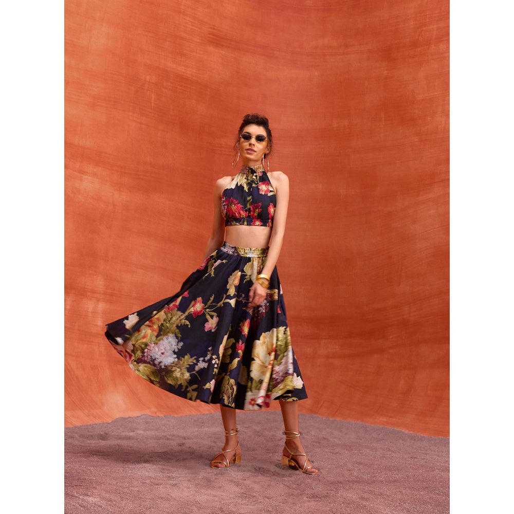 KALISTA Midnight Navy Blue Rosalie Skirt with Crop Top (Set of 2)