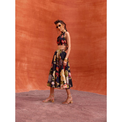 KALISTA Midnight Navy Blue Rosalie Skirt with Crop Top (Set of 2)