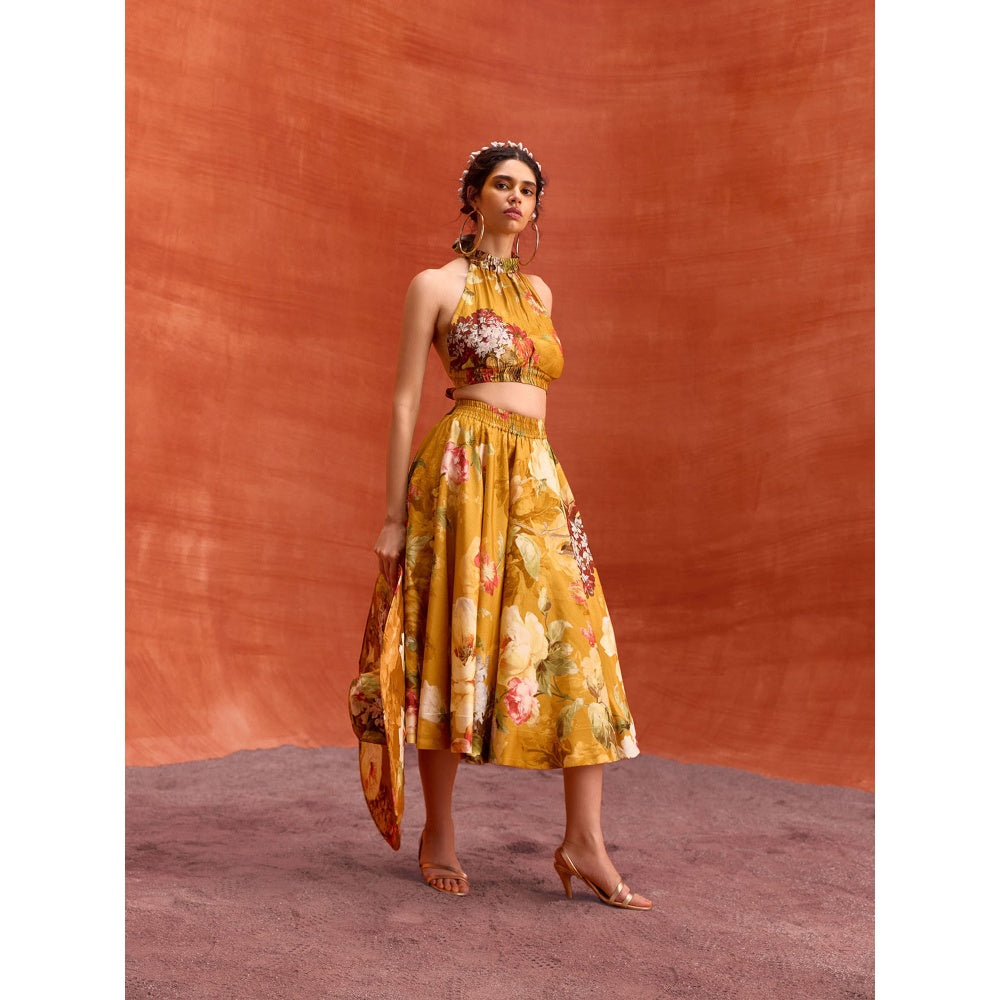 KALISTA Mustard Rosalie Skirt with Crop Top (Set of 2)