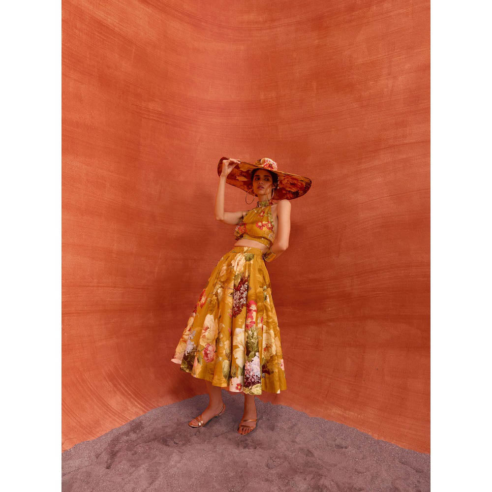 KALISTA Mustard Rosalie Skirt with Crop Top (Set of 2)