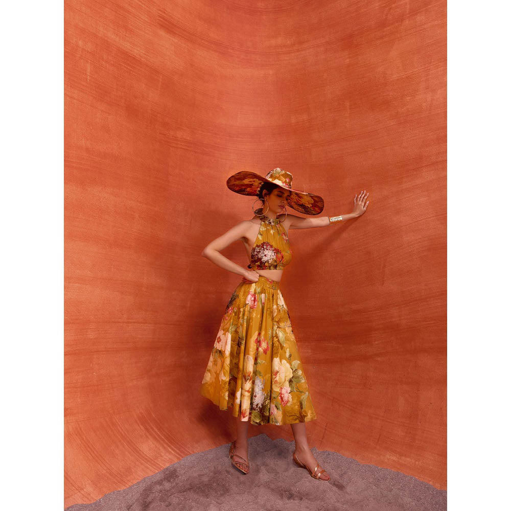 KALISTA Mustard Rosalie Skirt with Crop Top (Set of 2)