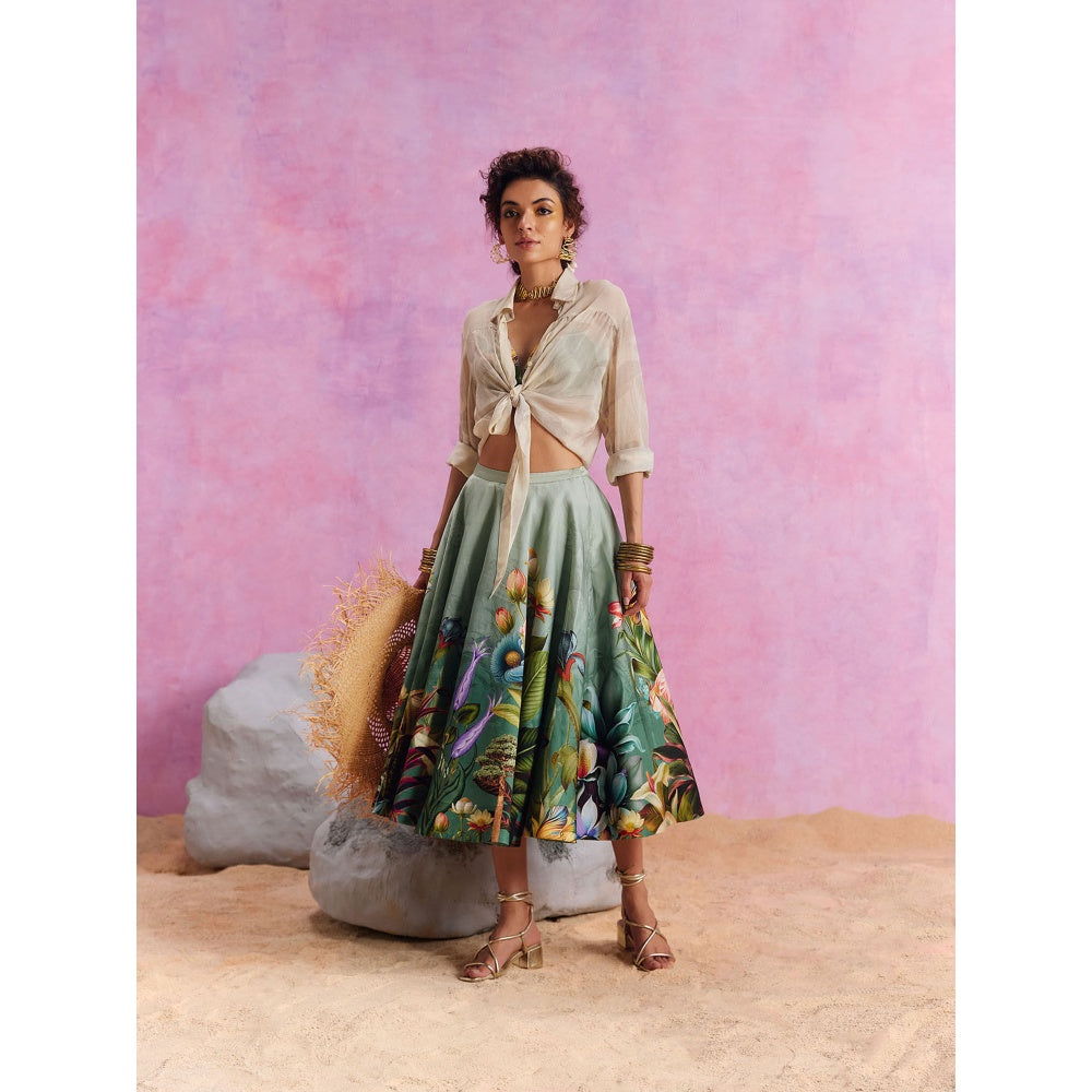 KALISTA Slate Green Amelia Skirt with Shirt and Bustier (Set of 3)