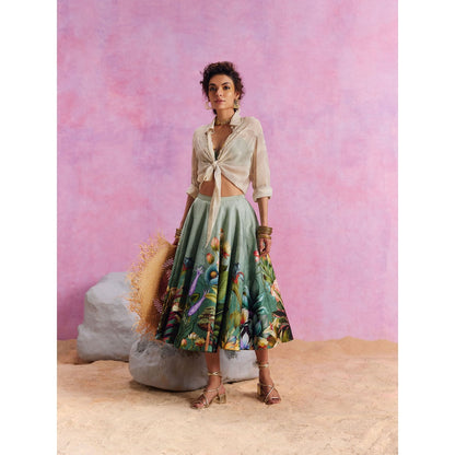 KALISTA Slate Green Amelia Skirt with Shirt and Bustier (Set of 3)