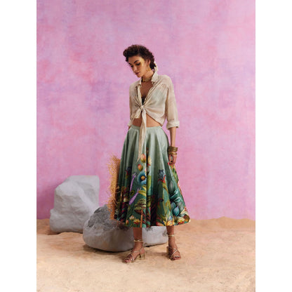 KALISTA Slate Green Amelia Skirt with Shirt and Bustier (Set of 3)