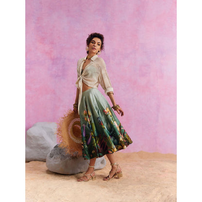 KALISTA Slate Green Amelia Skirt with Shirt and Bustier (Set of 3)