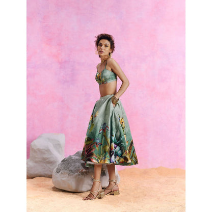 KALISTA Slate Green Amelia Skirt with Shirt and Bustier (Set of 3)