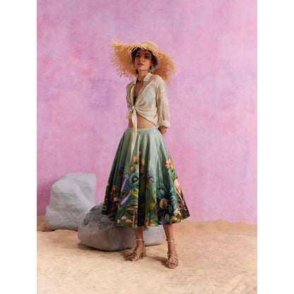 KALISTA Slate Green Amelia Skirt with Shirt and Bustier (Set of 3)