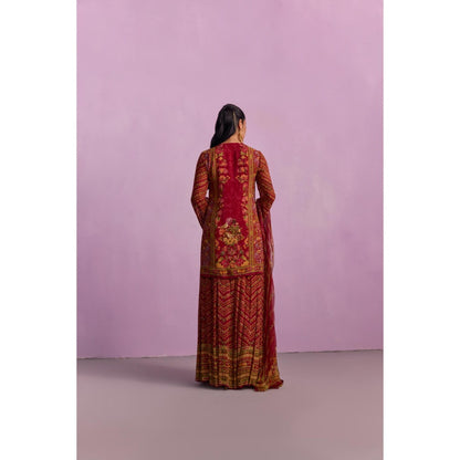 KALISTA Asma Red Floral Print Kurta with Sharara and Dupatta (Set of 3)