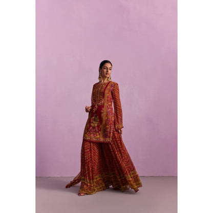 KALISTA Asma Red Floral Print Kurta with Sharara and Dupatta (Set of 3)