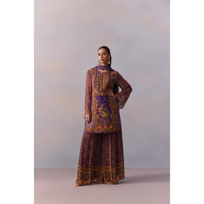 KALISTA Asma Purple Floral Print Kurta with Sharara and Dupatta (Set of 3)