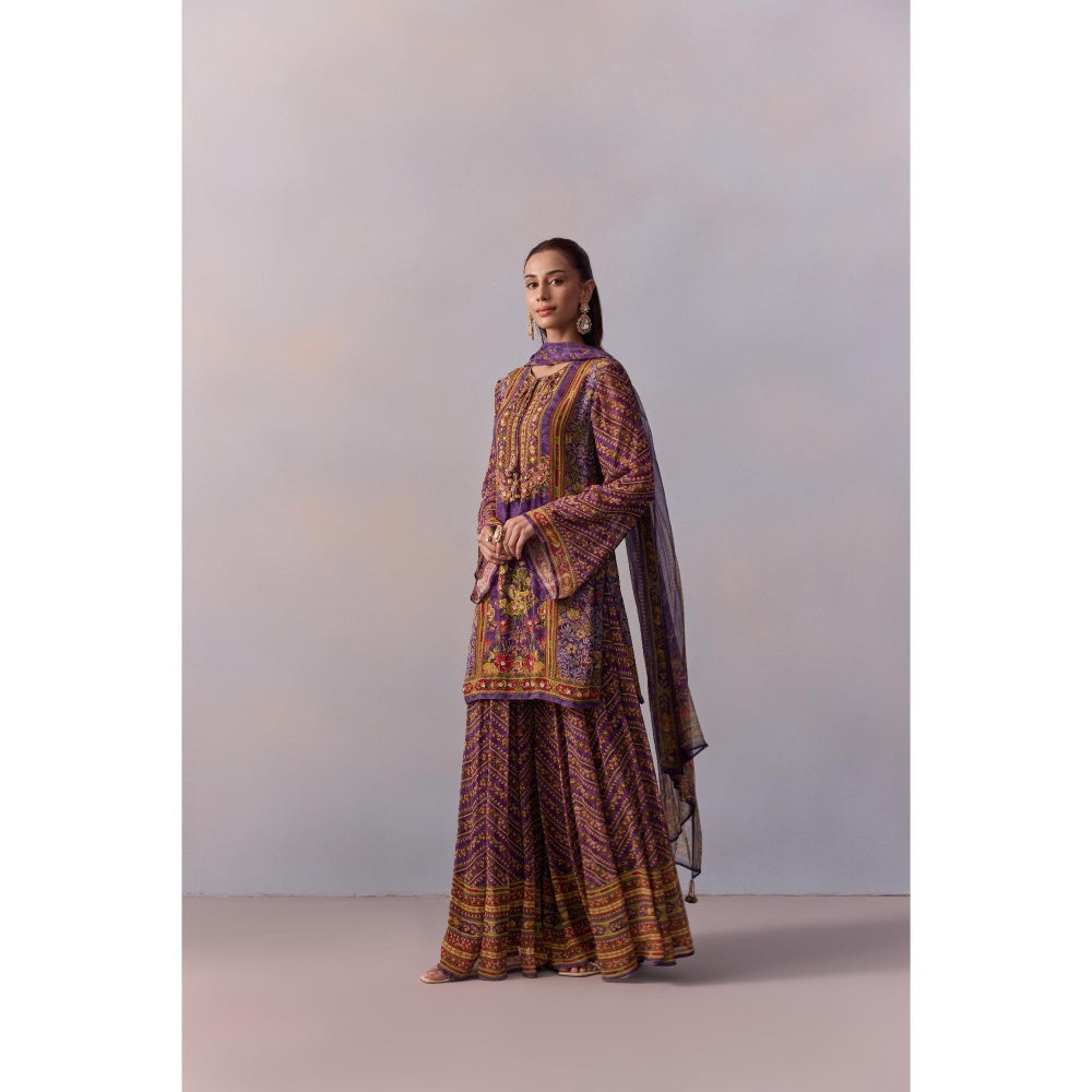 KALISTA Asma Purple Floral Print Kurta with Sharara and Dupatta (Set of 3)