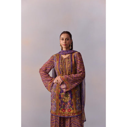 KALISTA Asma Purple Floral Print Kurta with Sharara and Dupatta (Set of 3)