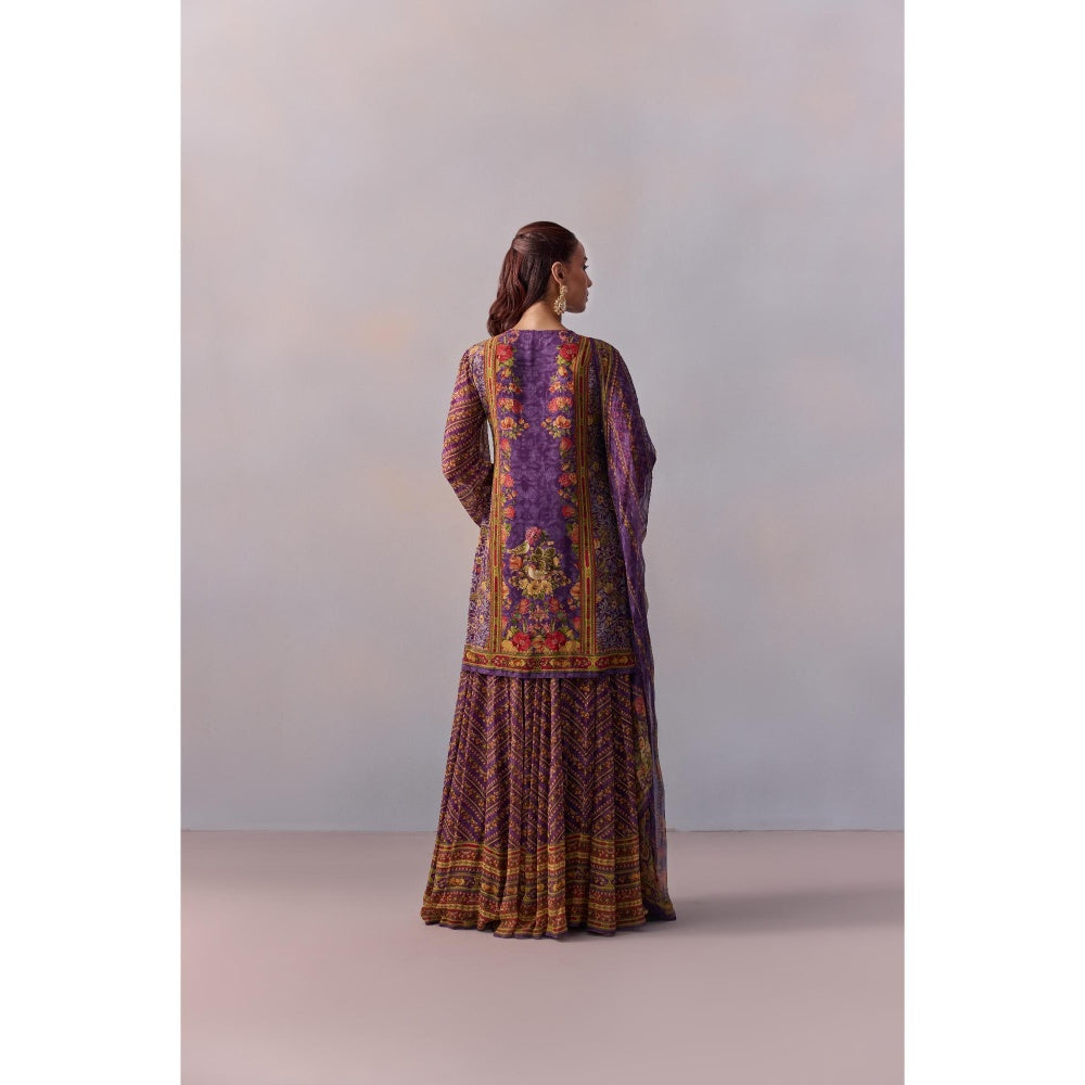 KALISTA Asma Purple Floral Print Kurta with Sharara and Dupatta (Set of 3)