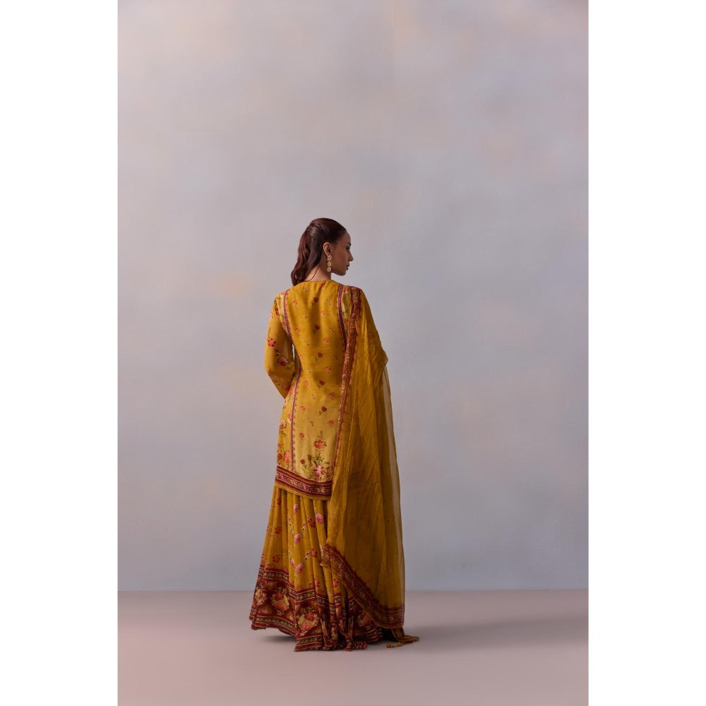KALISTA Anaisha Cannary Mustard Floral Print Kurta with Sharara and Dupatta (Set of 3)