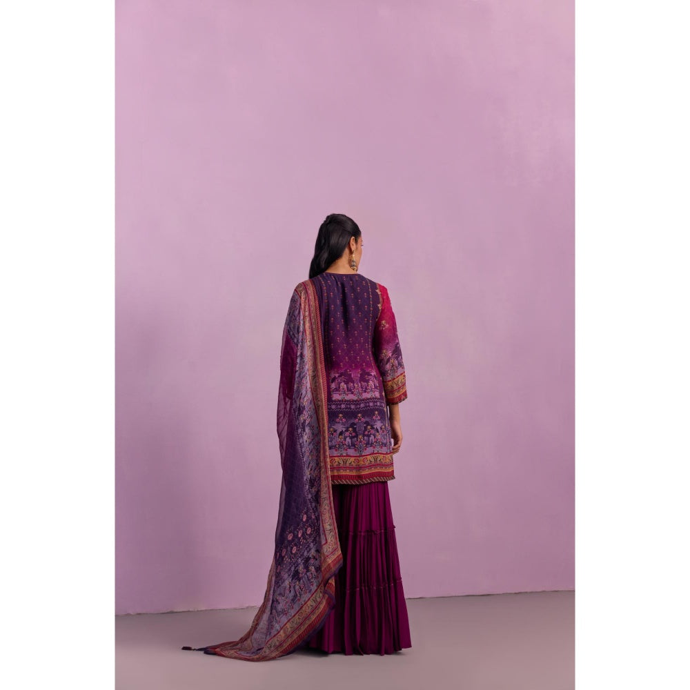 KALISTA Afreen Purple Floral Tassels Kurta with Sharara and Dupatta (Set of 3)