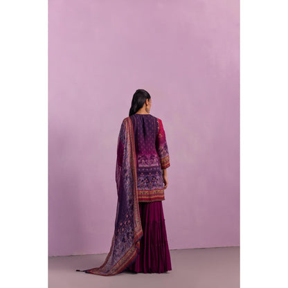 KALISTA Afreen Purple Floral Tassels Kurta with Sharara and Dupatta (Set of 3)