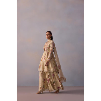 KALISTA Ayesha Ivory Floral Embellished Kurta with Sharara and Dupatta (Set of 3)