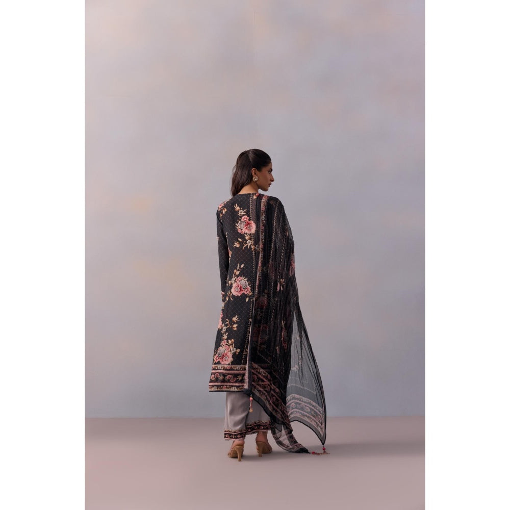KALISTA Sarah Black Floral Tassels Kurta with Pant and Dupatta (Set of 3)