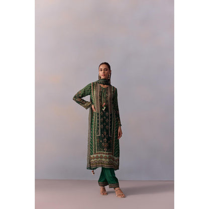 KALISTA Reham Bottle Green Floral Tassels Kurta with Pant and Dupatta (Set of 3)