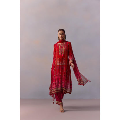 KALISTA Shazia Red Embellished Tassels Kurta with Pant and Dupatta (Set of 3)