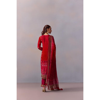 KALISTA Shazia Red Embellished Tassels Kurta with Pant and Dupatta (Set of 3)