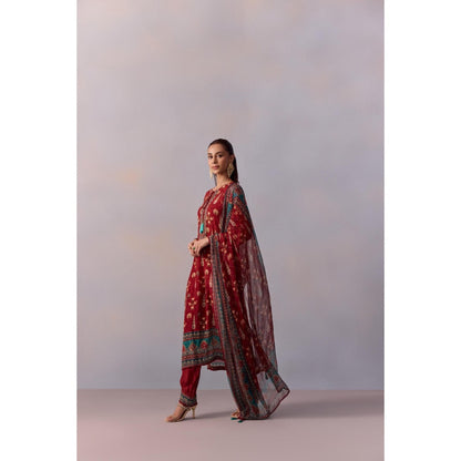 KALISTA Reham Maroon Printed Tassels Kurta with Pant and Dupatta (Set of 3)