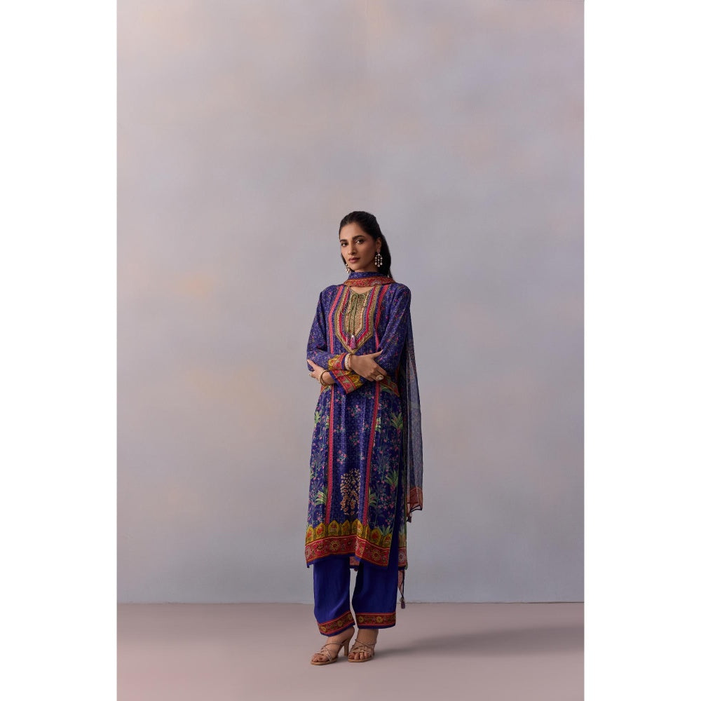 KALISTA Sahiba Midnight Blue Printed Tassels Kurta with Pant and Dupatta (Set of 3)