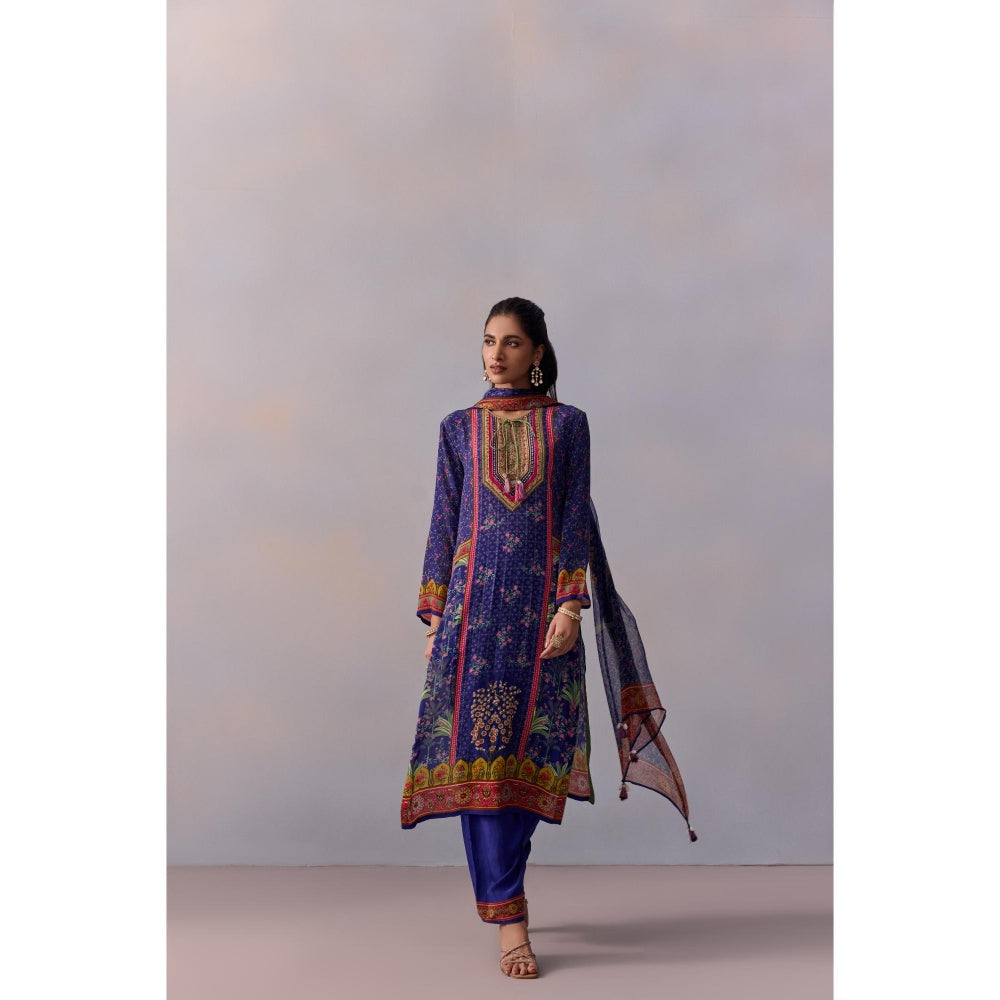 KALISTA Sahiba Midnight Blue Printed Tassels Kurta with Pant and Dupatta (Set of 3)