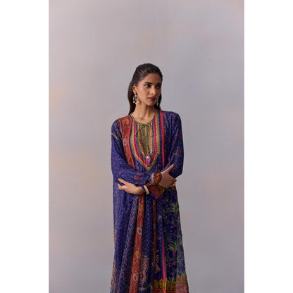 KALISTA Sahiba Midnight Blue Printed Tassels Kurta with Pant and Dupatta (Set of 3)