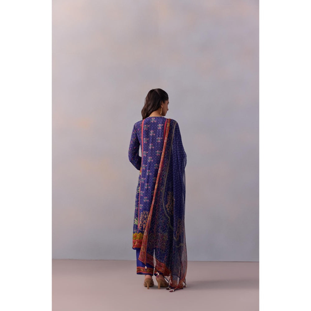KALISTA Sahiba Midnight Blue Printed Tassels Kurta with Pant and Dupatta (Set of 3)